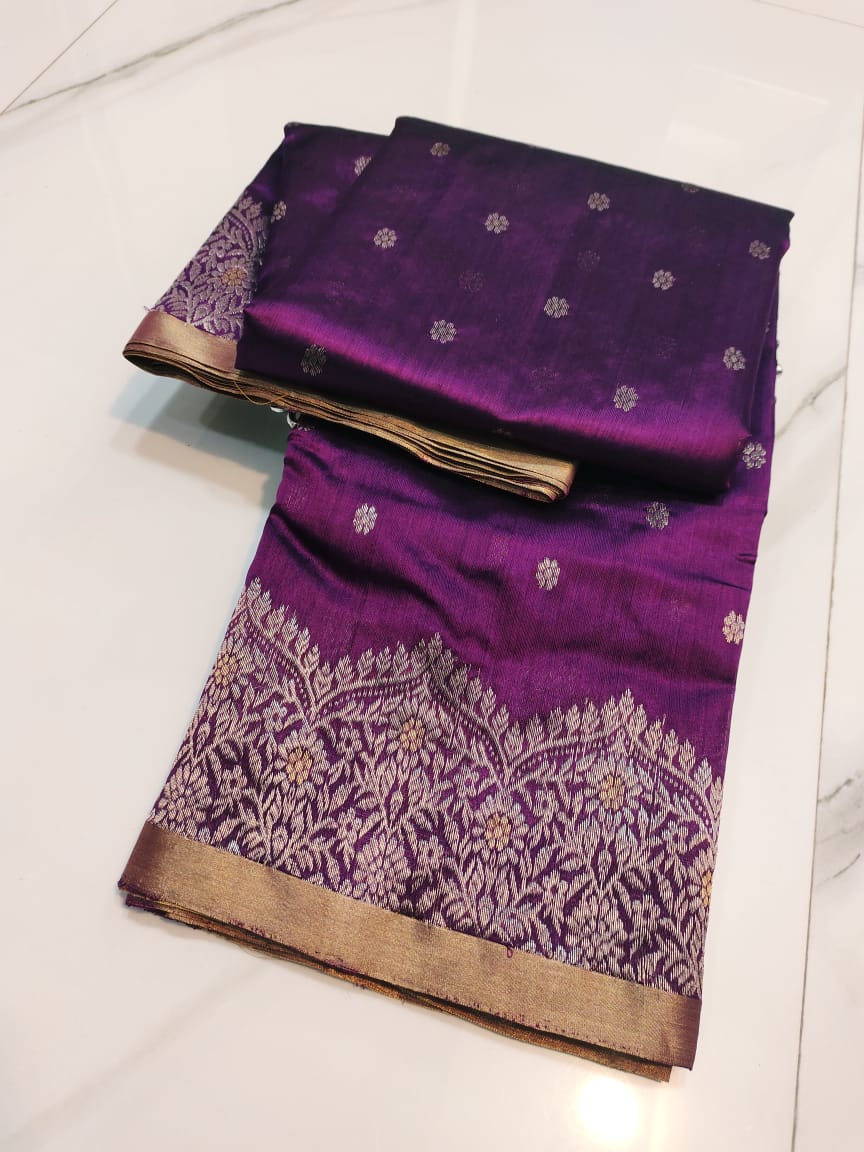 Magenta Chanderi Håndvæv Pattu Silk Meenakari Håndværk Saree