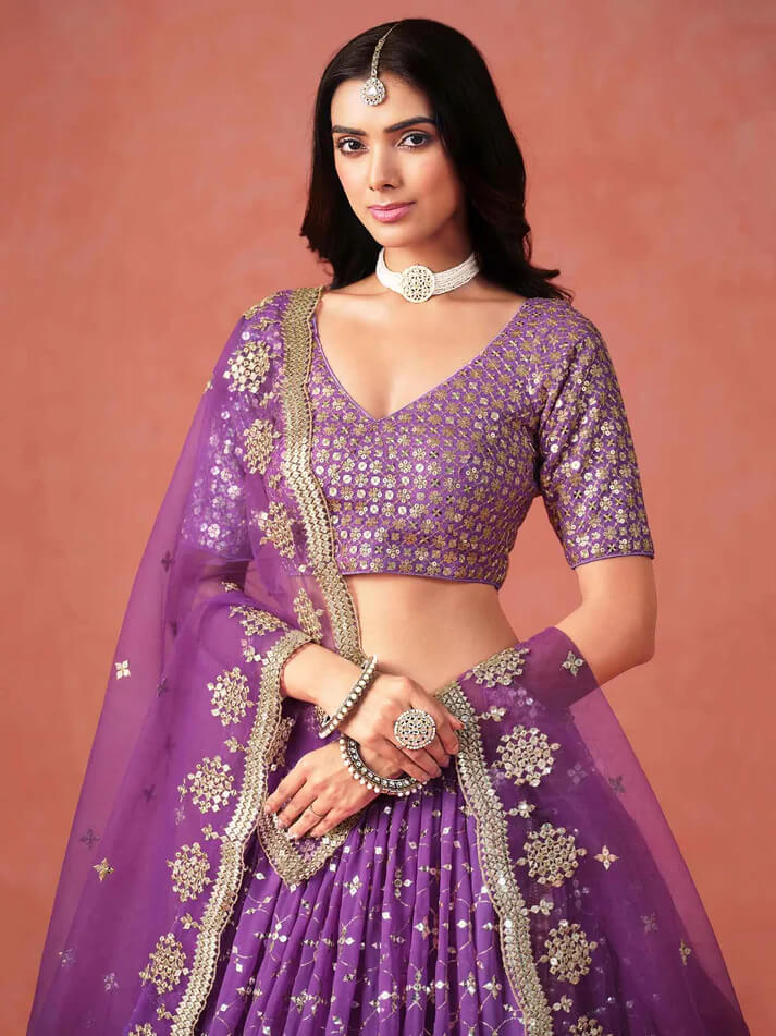 Purple Georgette Lehenga with Zari & Multi-Sequins Work