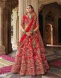 Classic Red Bridal Lehenga with Khatli Detailing