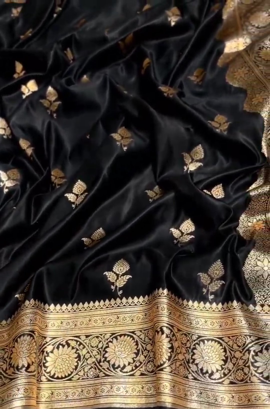 Black Banarasi Satin Katan Silk Saree