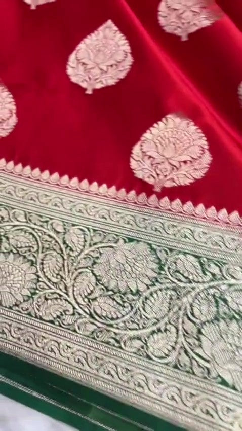 Red Banarasi Mashru Soft Silk Saree
