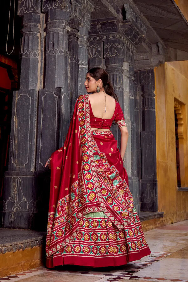 Classic Sea Green Tussar Silk Lehenga with Ikkat Detailing