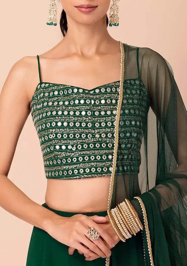 Green Georgette Fancy Lehenga with Sequins Work