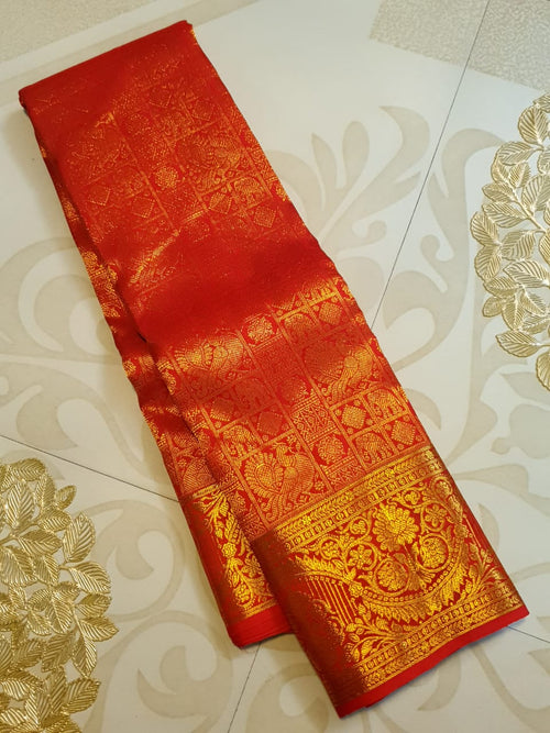 Chilly Red Kanchipuram Handloom 2G Gold Pattu Silk Saree