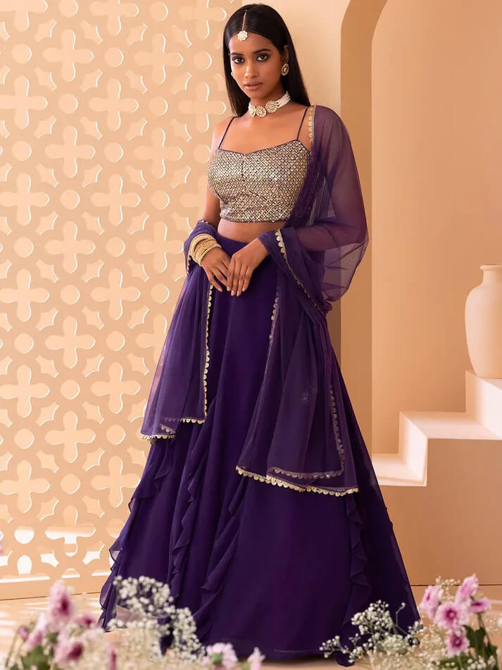 Purple Georgette Fancy Lehenga with Sequins Work