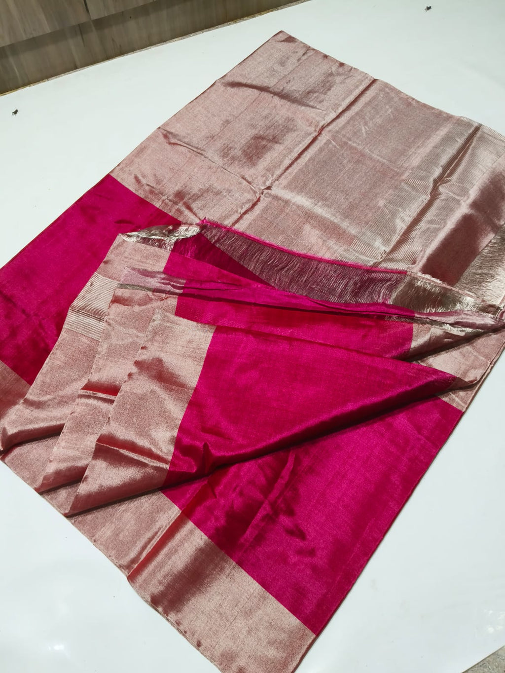 Hot Pink Chanderi Handloom Metallic Tissue Silk Contemporary Saree