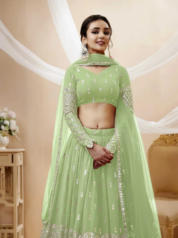 Pista Georgette Lehenga with Sequins Embroidery Work
