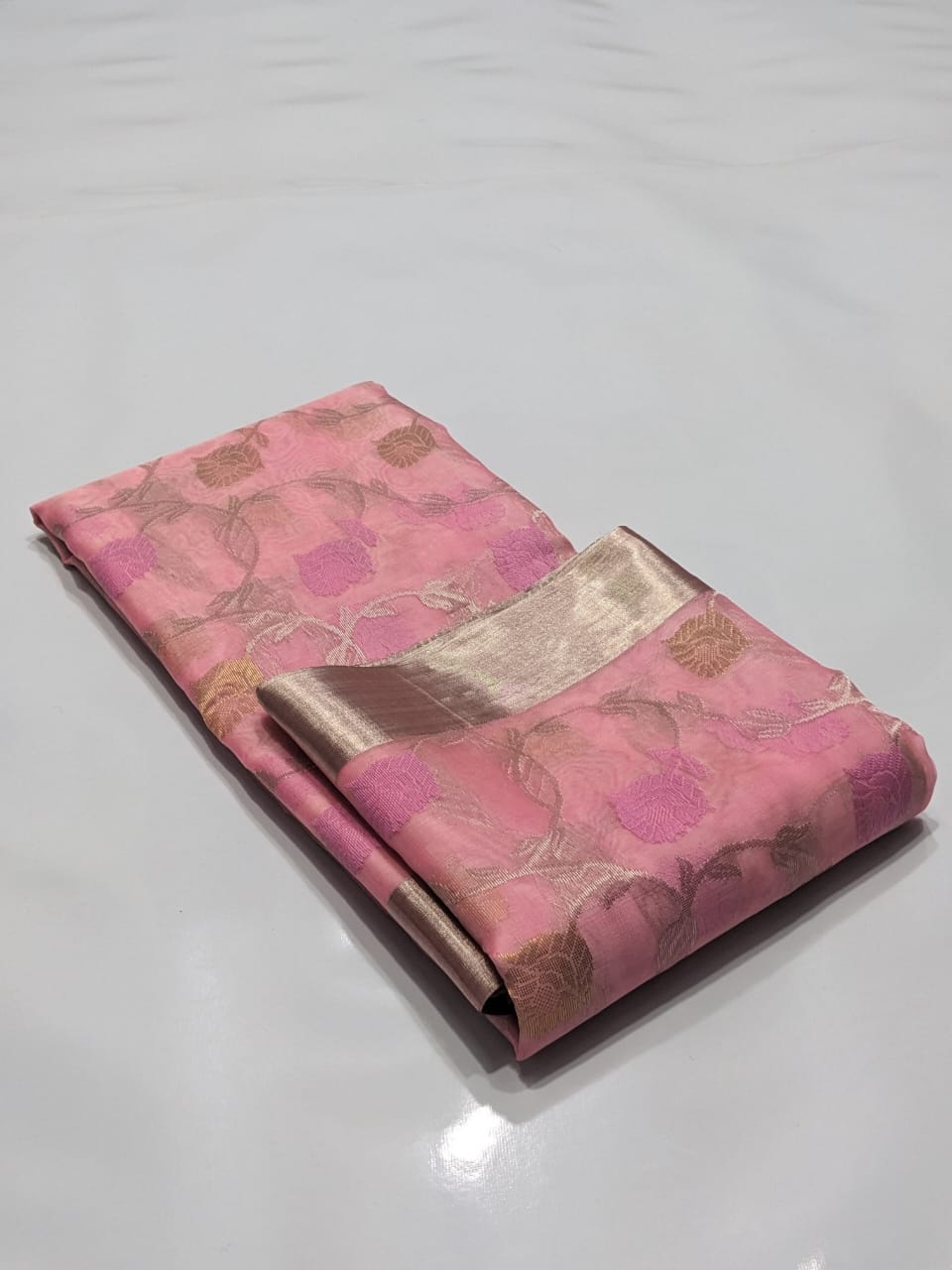 Baby Pink Chanderi Handloom Katan Silk Meenakari Saree