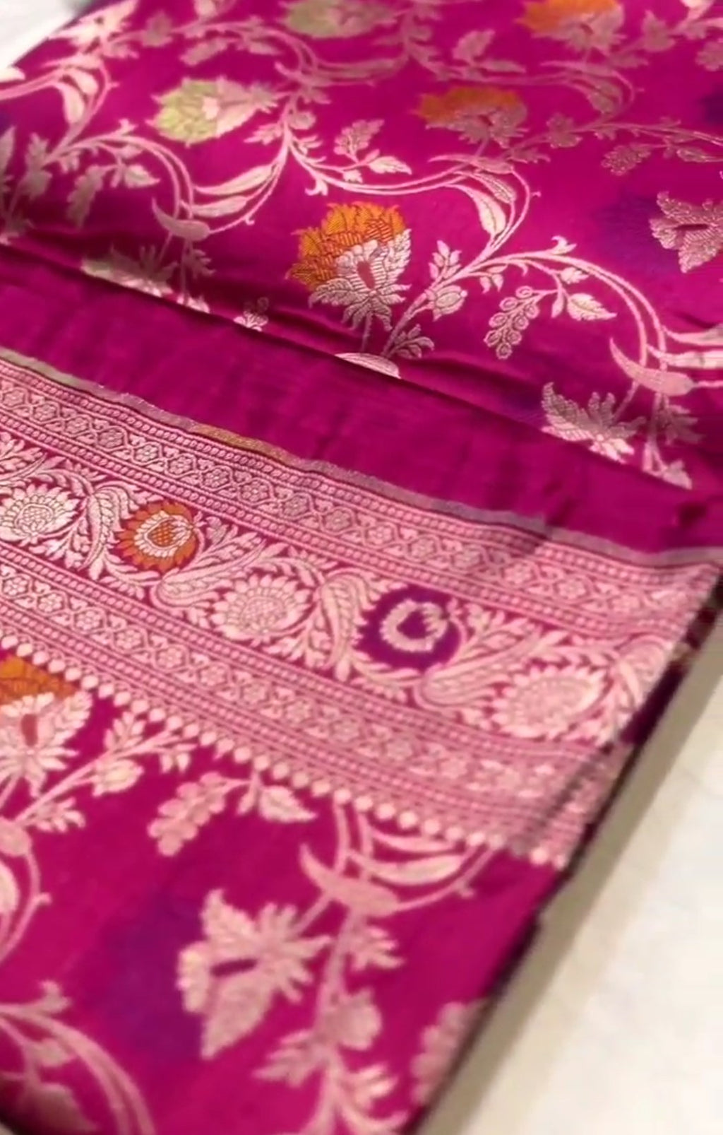 Hot Pink Banarasi Handloom Katan Silk Meenakari Saree