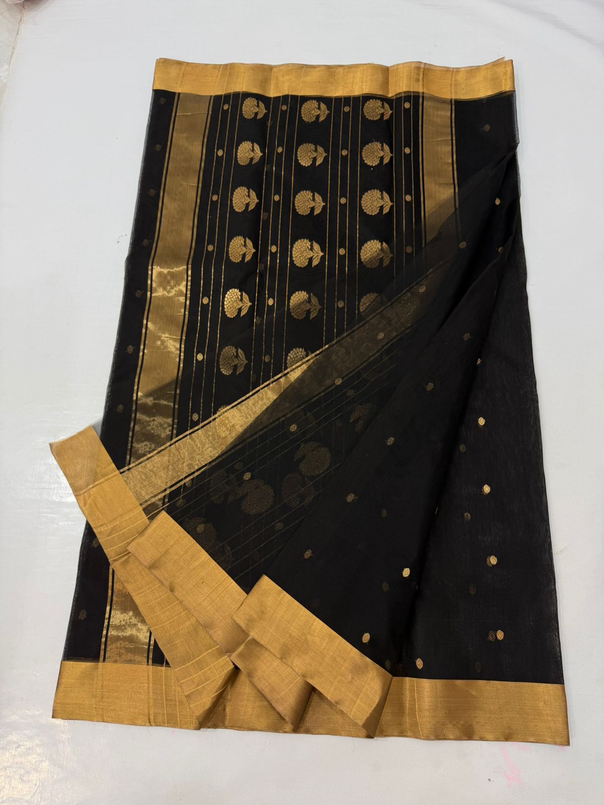 Black Chanderi Handloom Katan Silk Saree