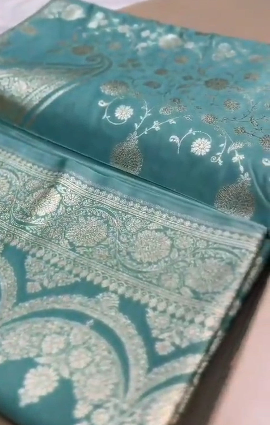 Sea Green Banarasi Mashru Soft Silk Jangla Saree