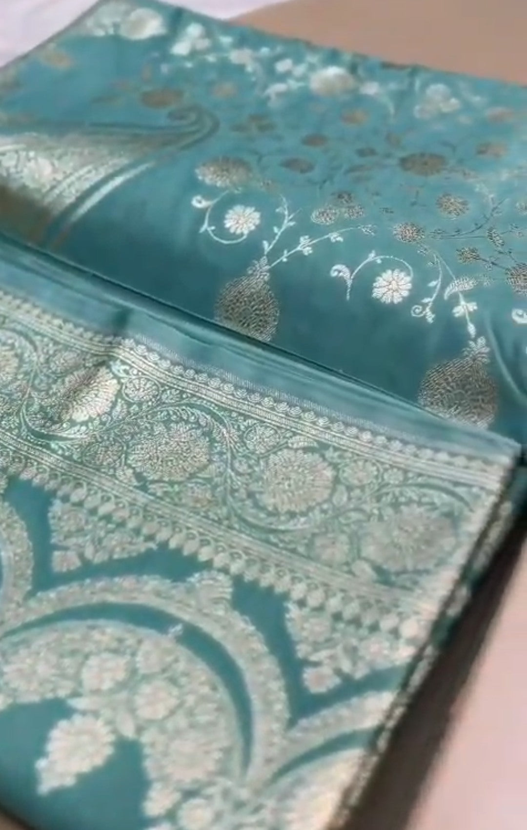 Sea Green Banarasi Mashru Soft Silk Jangla Saree