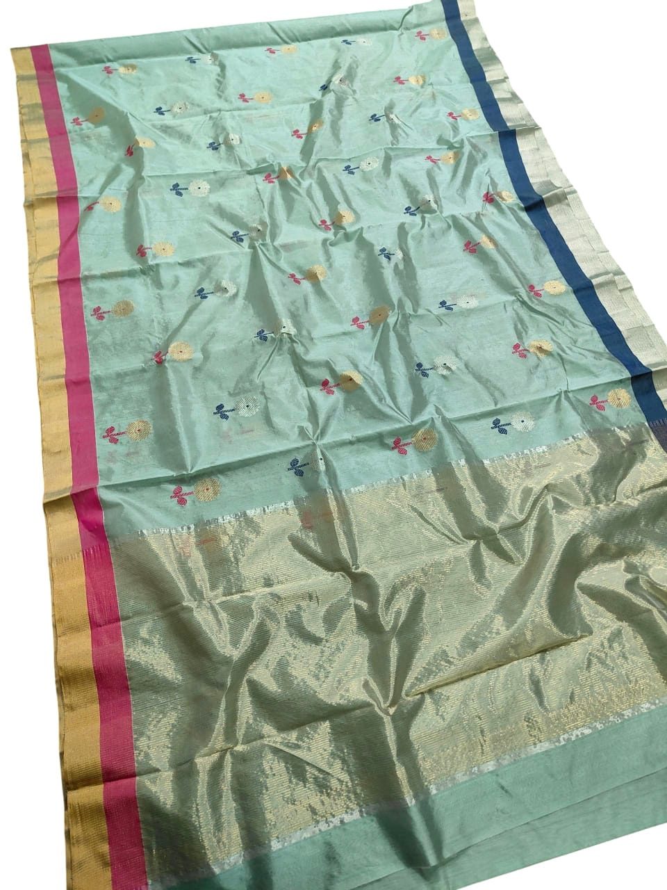 Sea Green Chanderi Håndvæv Pattu Silk Meenakari Saree