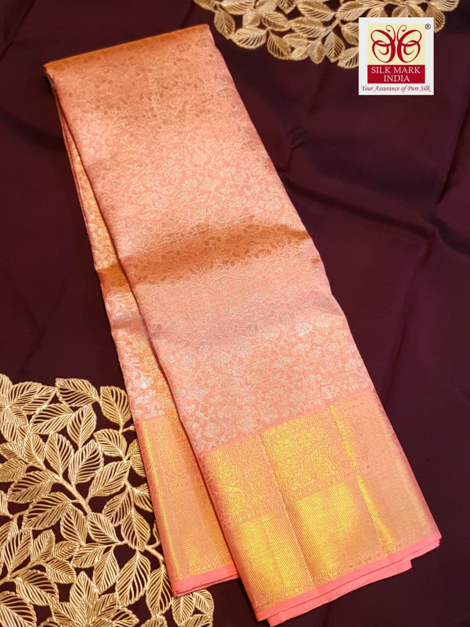 Peach Kanchipuram Handloom 2G Gold Tissue Silk Saree