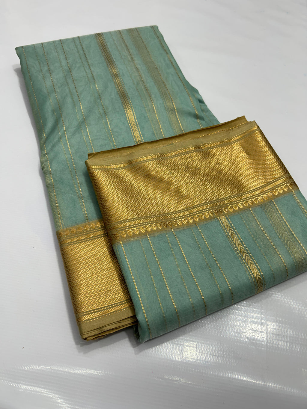 Pastel Green Chanderi Handloom Katan Silk Nakshi Saree