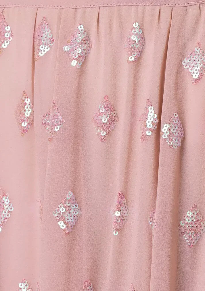 Mauve Pink Party Lehenga with Sequins & Ruffle Dupatta