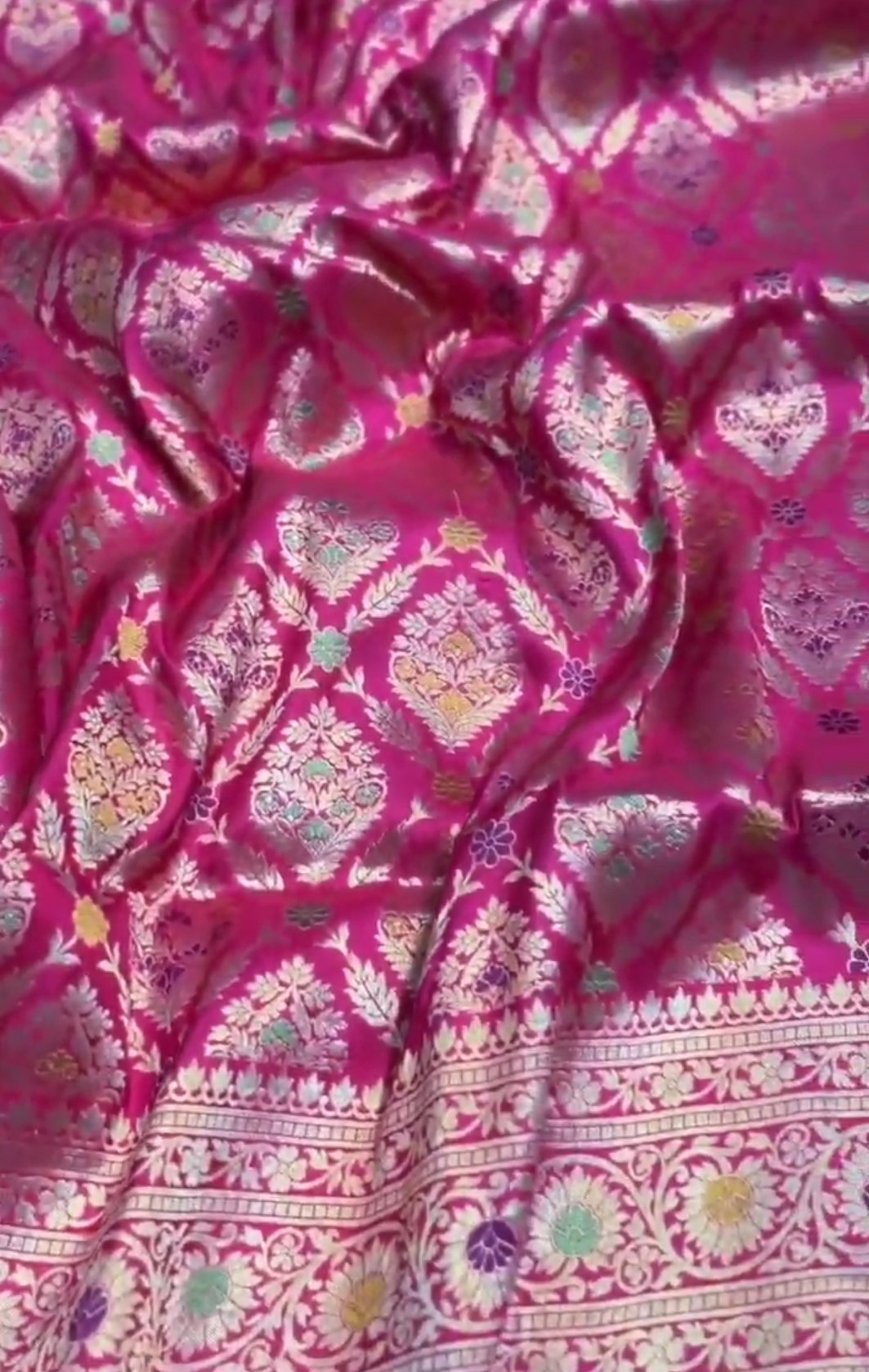 Hot Pink Banarasi Handloom Katan Silk Meenakari Saree