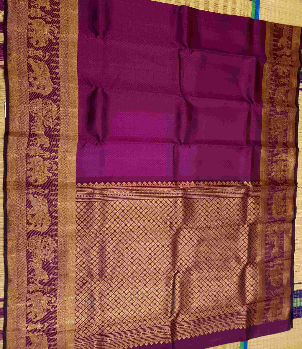 Magenta Kanchipuram Handloom 2G Guld Kalyana Pallakku Silk Saree