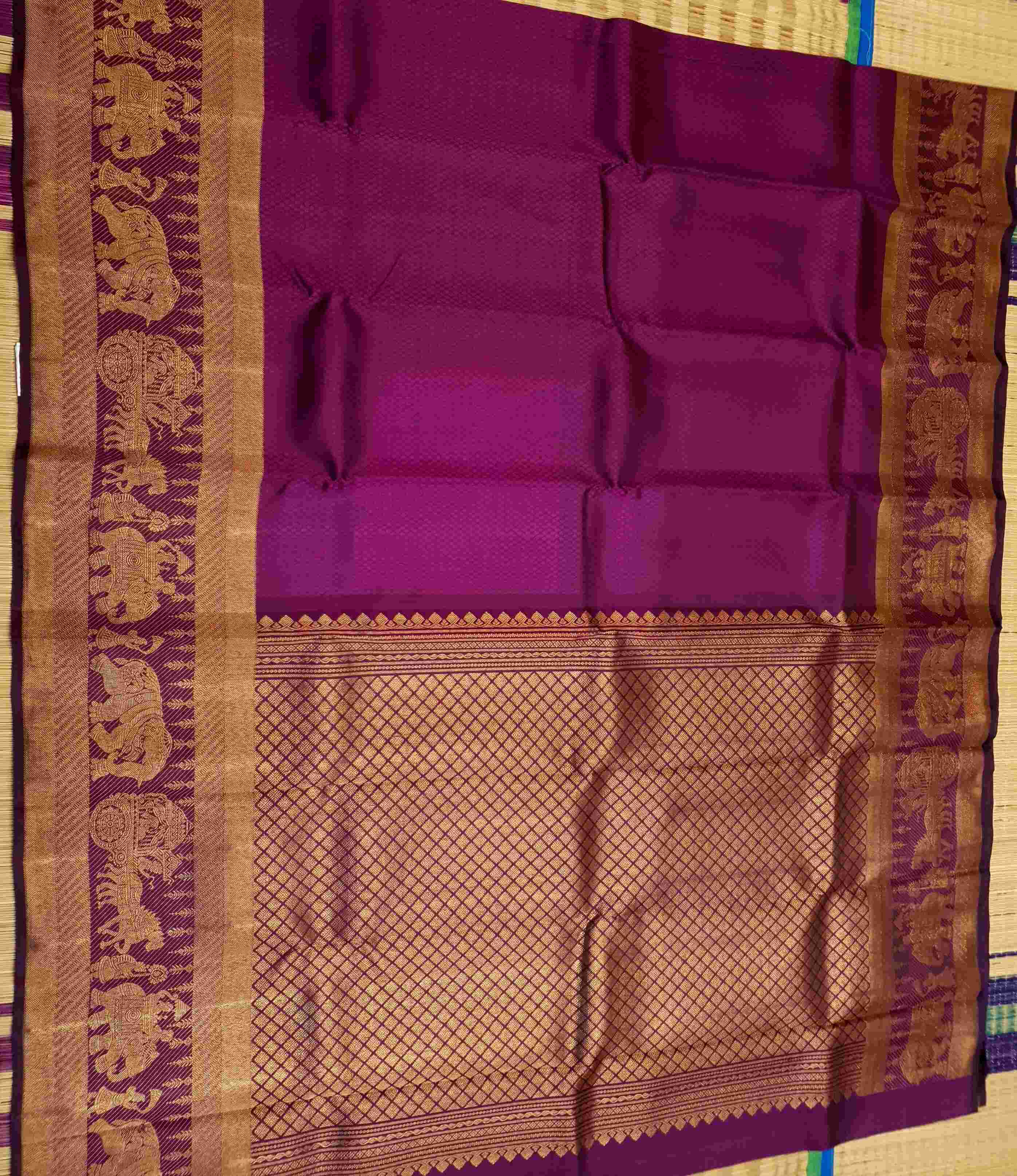 Magenta Kanchipuram Handloom 2G Guld Kalyana Pallakku Silk Saree