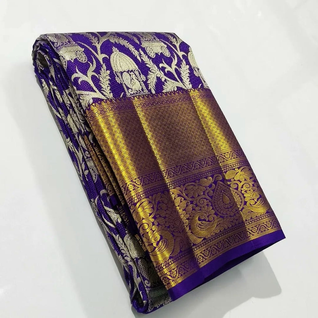 Purple Kanchipuram Handloom Tissue Brocade Silk Saree