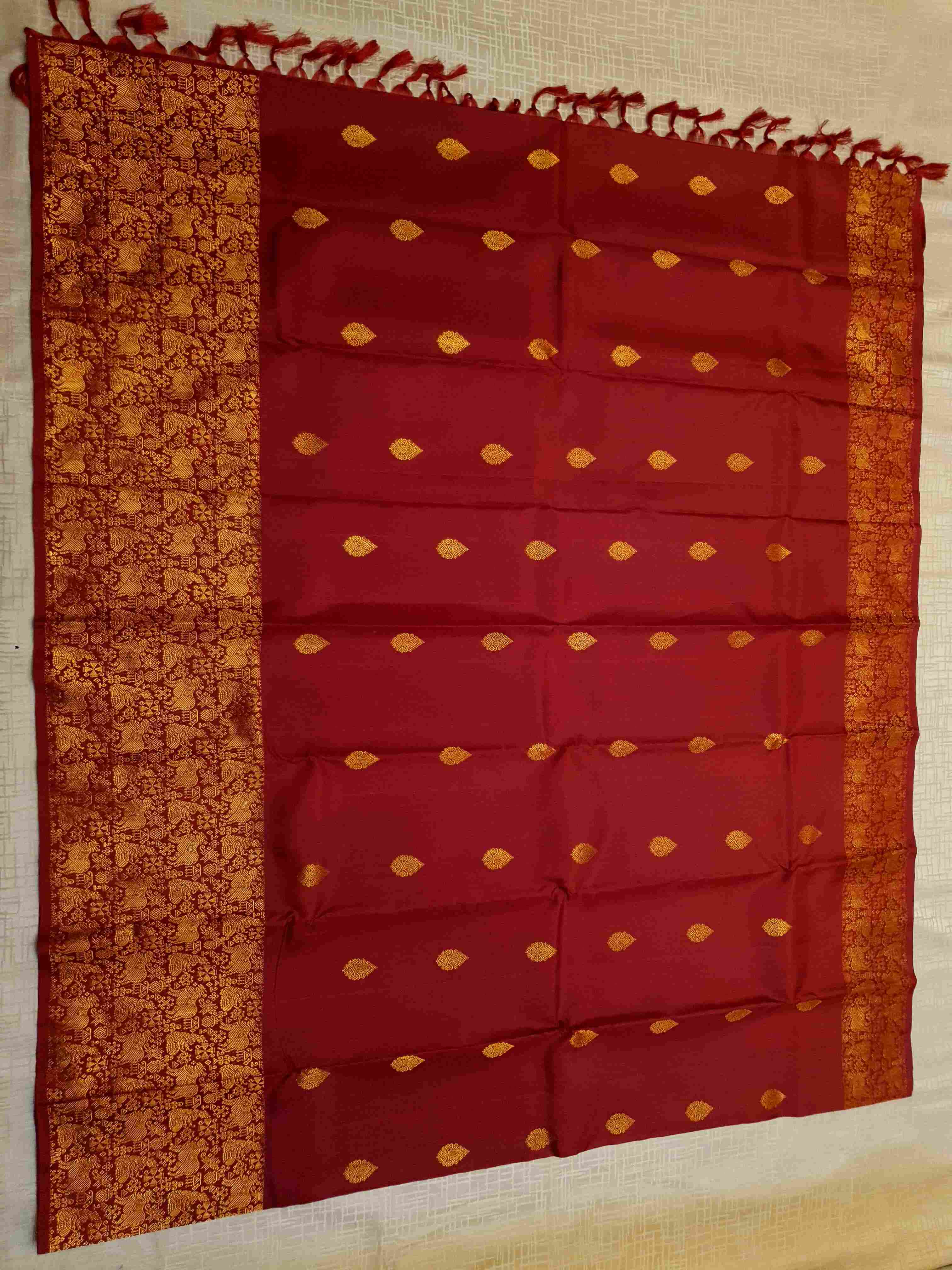 Rustic Red Kanchipuram Handloom 2G Gold Pattu Silk Saree
