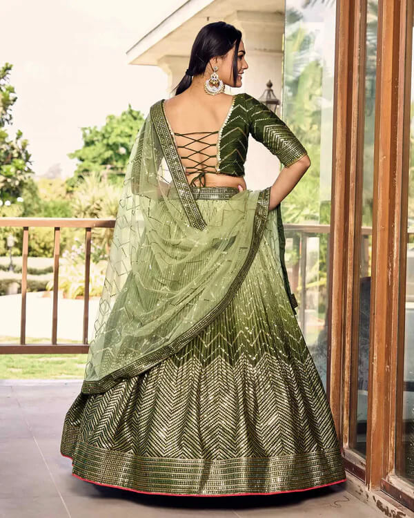 Dark & Light Green Lehenga Choli with Thread & Sequins Work