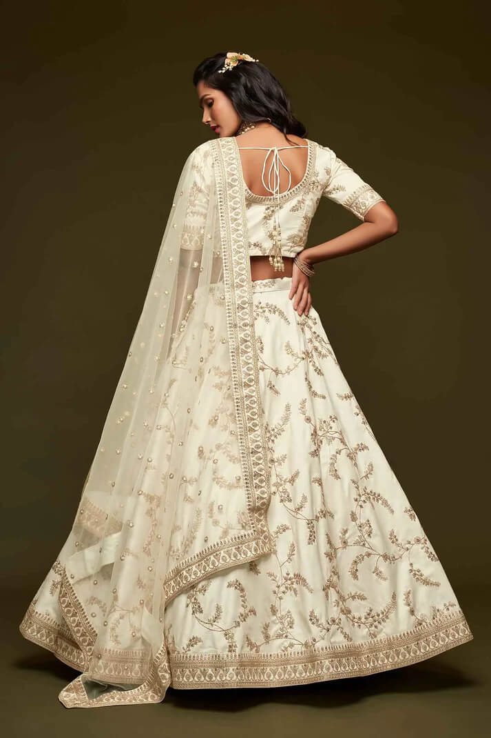 White Silk Lehenga with Thread, Zari & Sequins Work