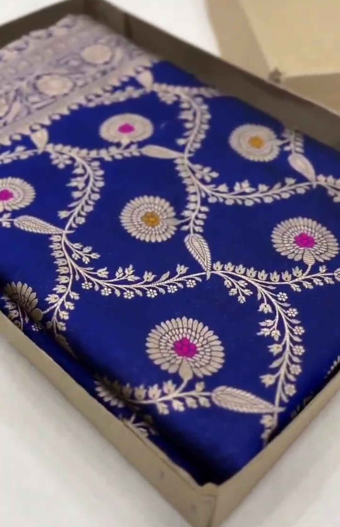 Azure Blue Banarasi Handloom Katan Silk Meenakari Saree