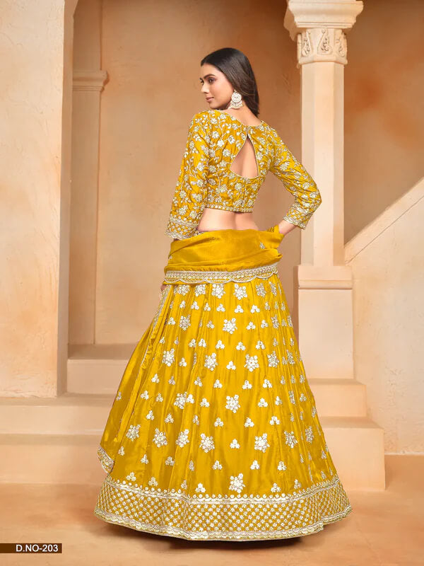 Festive Yellow Thread & Sequins Lehenga Choli