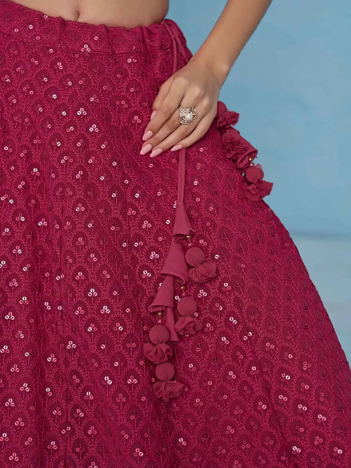 Rosy Pink Party Wear Lehenga with Sequins & Dupatta