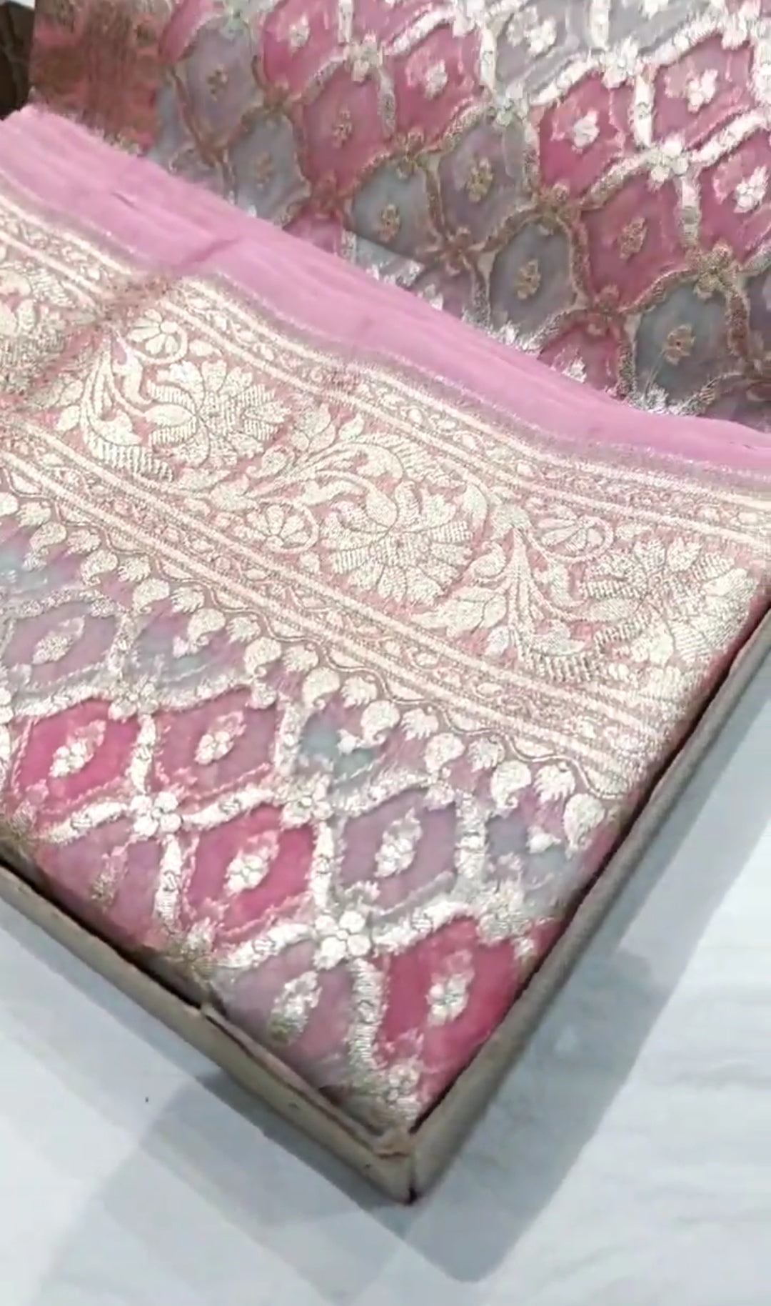 Pink Banarasi Handloom Rangkat Kora Tissue Silk Saree