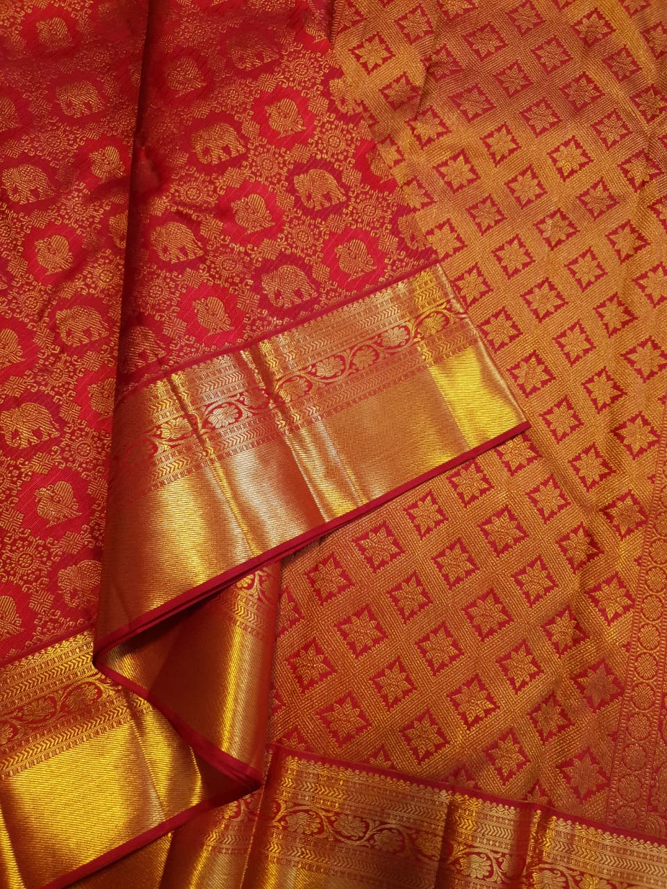 Chilly Red Kanchipuram Handloom 2G Gold Pattu Silk Meenakari Saree