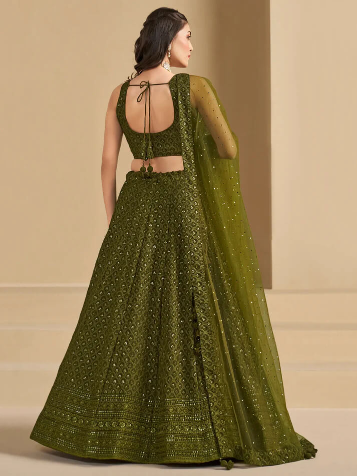 Mehendi Green Designer Lehenga with Sequins Embroidery