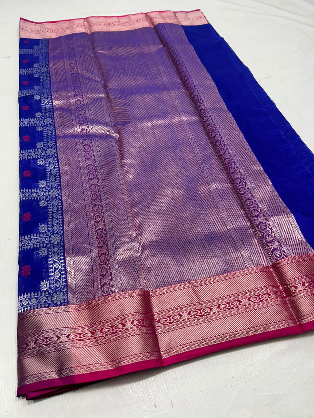 Royal Blue Chanderi Håndvævet Pattu Silk Meenakari Saree