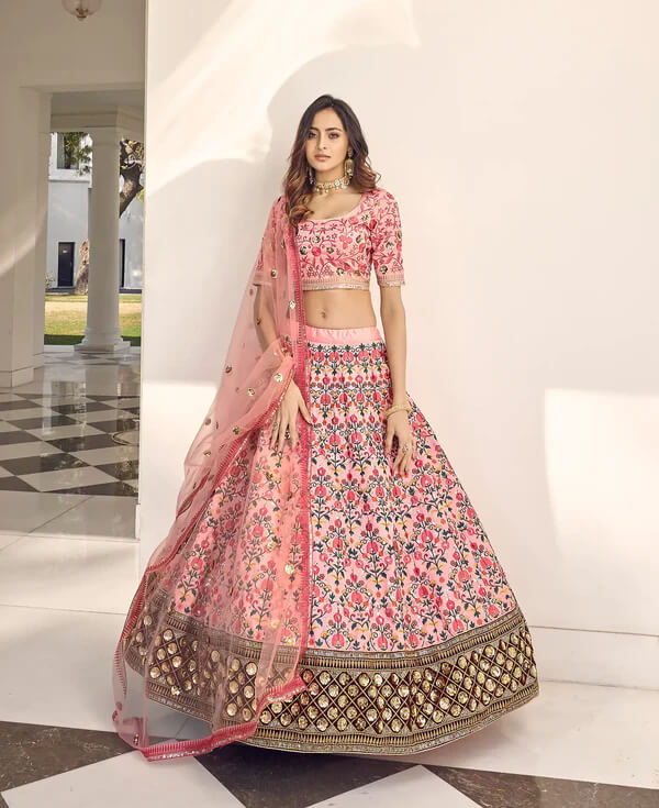 Designer Pink Lehenga with Thread & Sequence Embroidery
