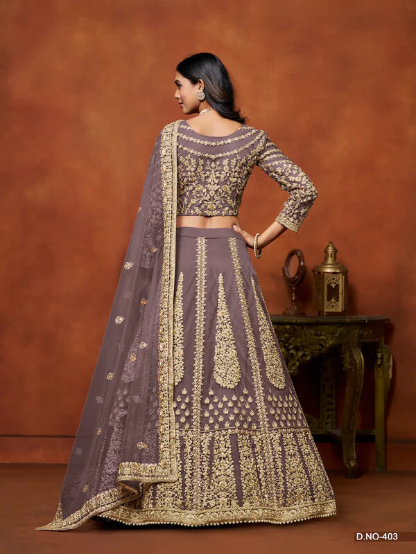 Elegant Dusty Grey Net Lehenga with Embroidery