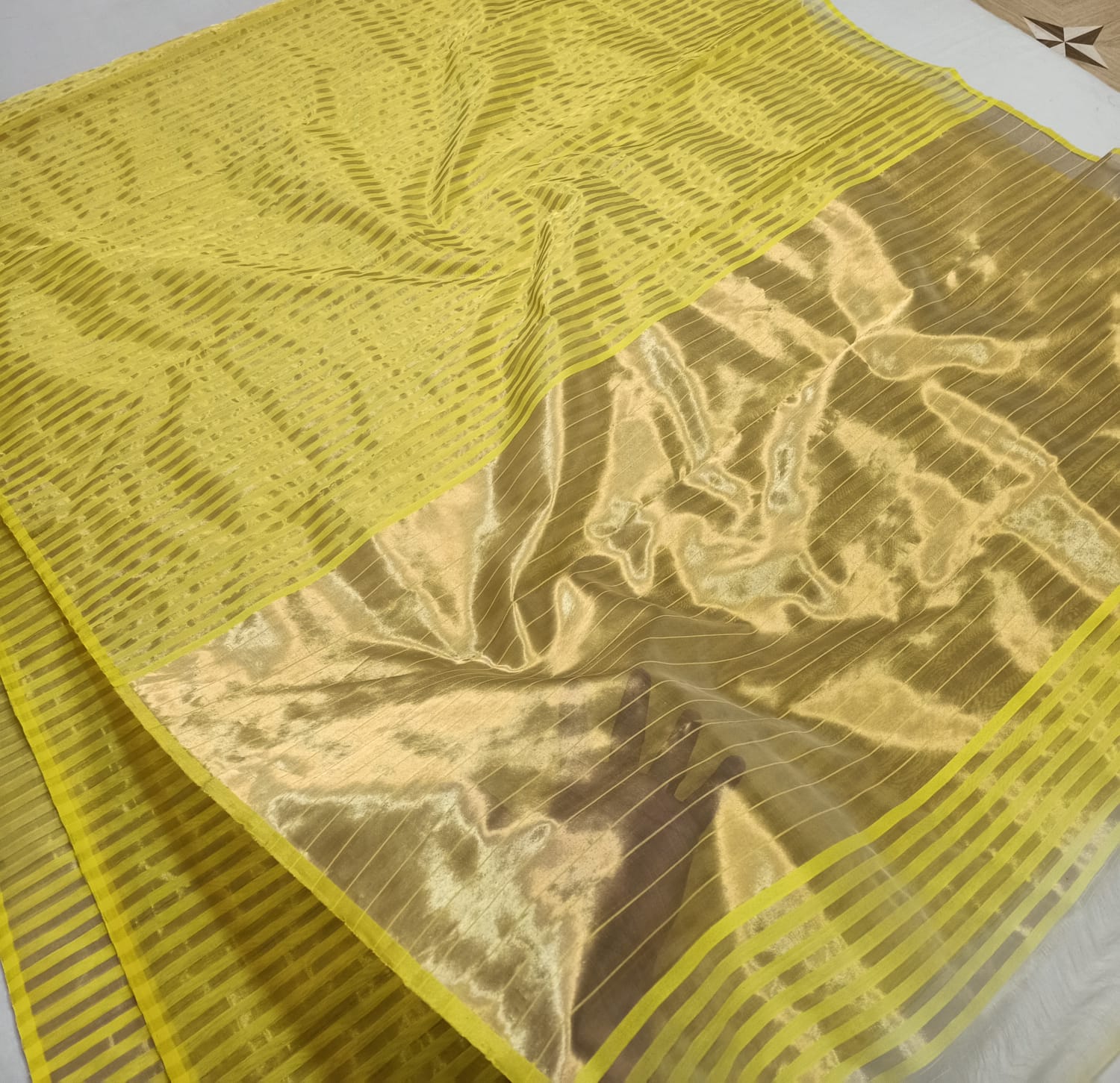 Golden Yellow Chanderi Handloom Cotton Silk Striped Saree