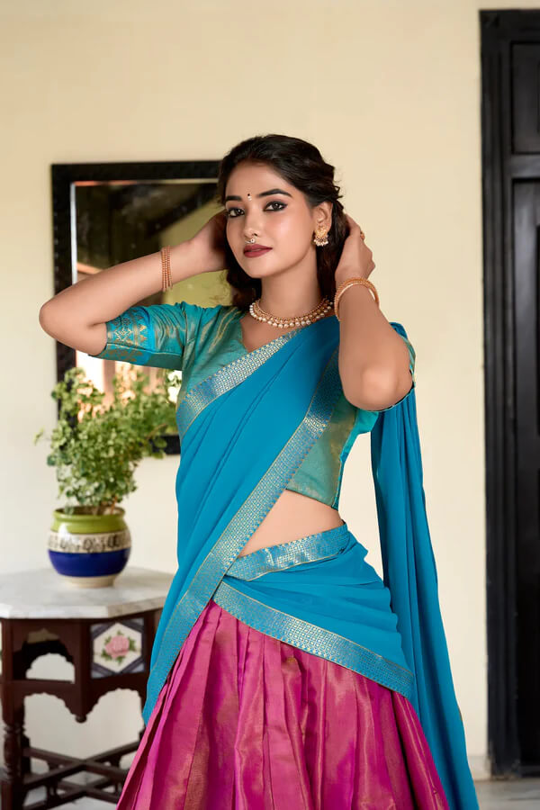 Pink Kanchipuram Zari Weaving Work Lehenga Choli