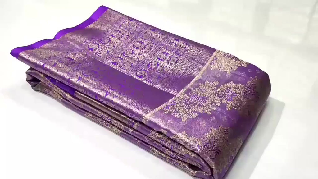 Lavender Kanchipuram Handloom Tissue Brocade Silk Saree