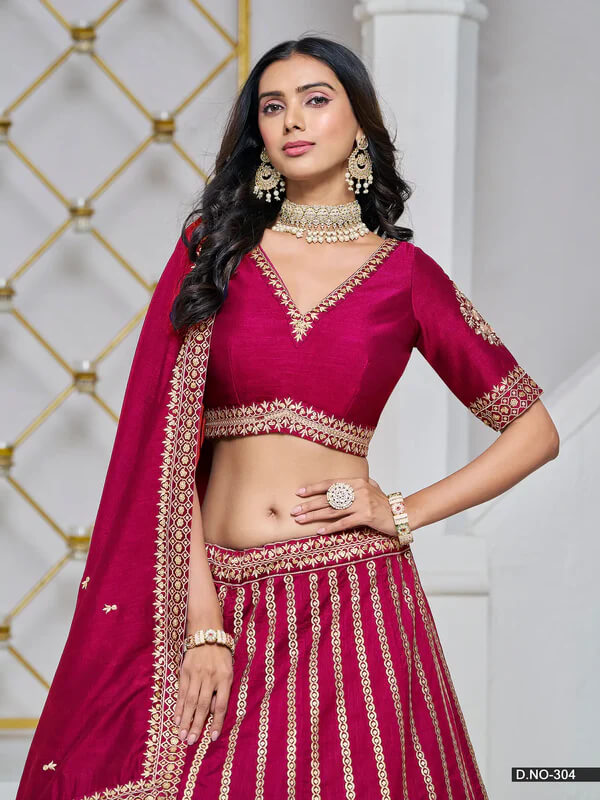 Stylish Cherry Pink Designer Lehenga Choli in Art Silk
