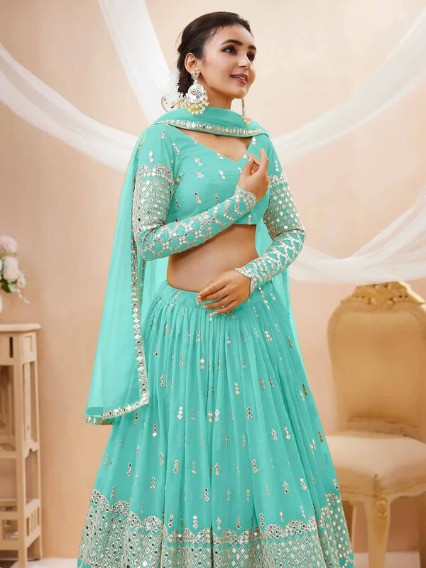 Designer Sky Blue Lehenga Choli with Soft Net Dupatta