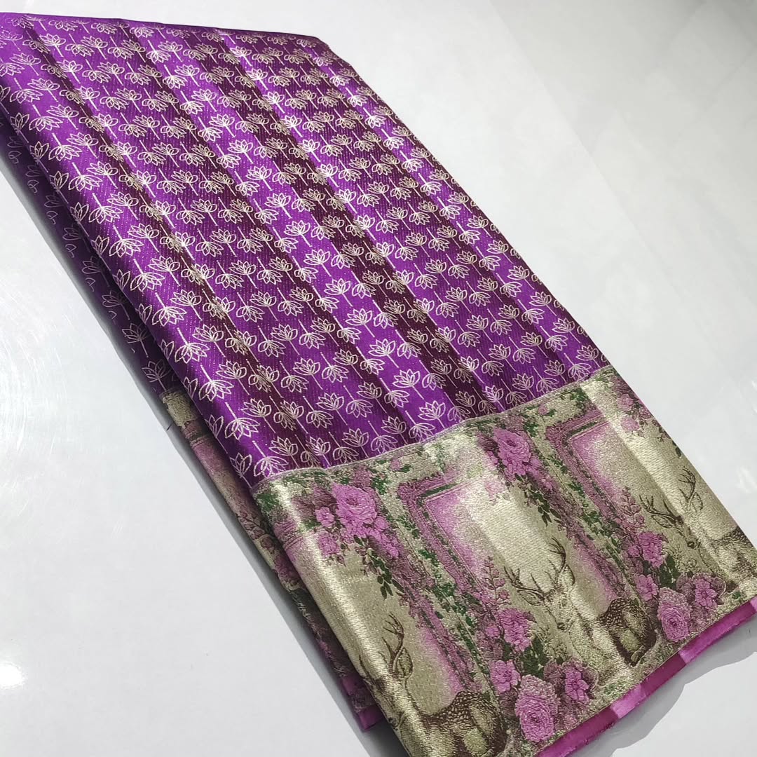 Magenta Kanchipuram Handloom Tissue Brocade Meenakari Silk Saree