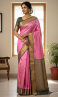 Hot Pink Chanderi Handloom Pattu Silk Meenakari Nakshi Saree