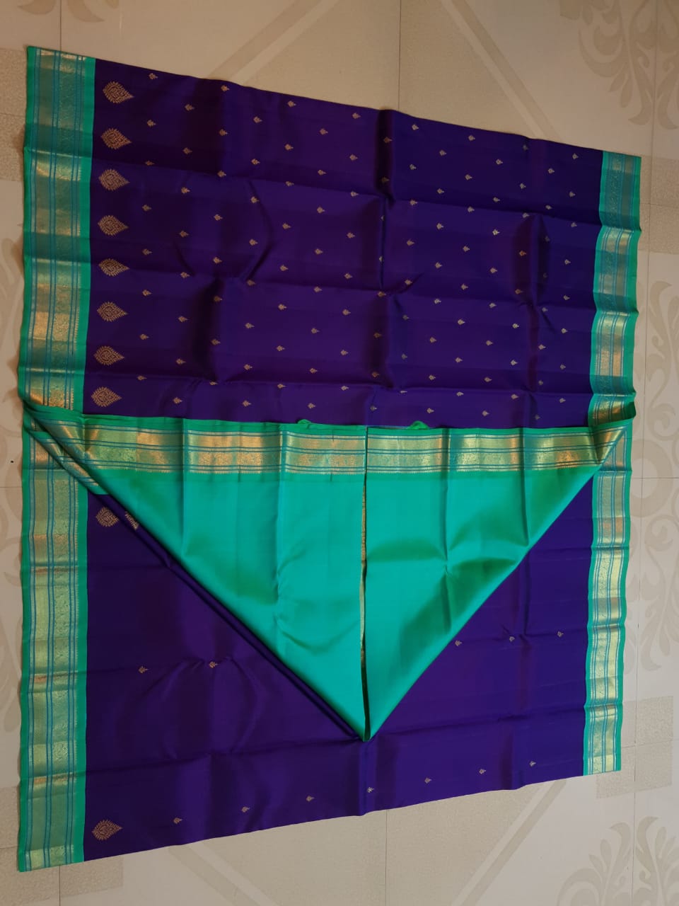 Dual Tone Lilla Kanchipuram Handloom 4G Pure Gold Pattu Silk Saree