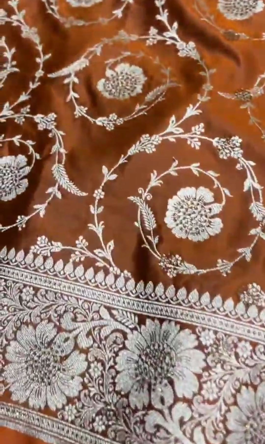 Orange Banarasi Satin Katan Silk Swarovski Jangla Saree