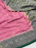 Pink Banarasi Handloom Antique Zari Georgette Silk Saree