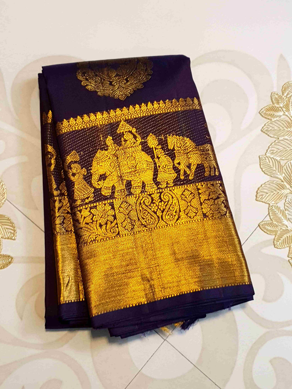 Indigo Kanchipuram Handloom 2G Gold Pattu Silk Saree