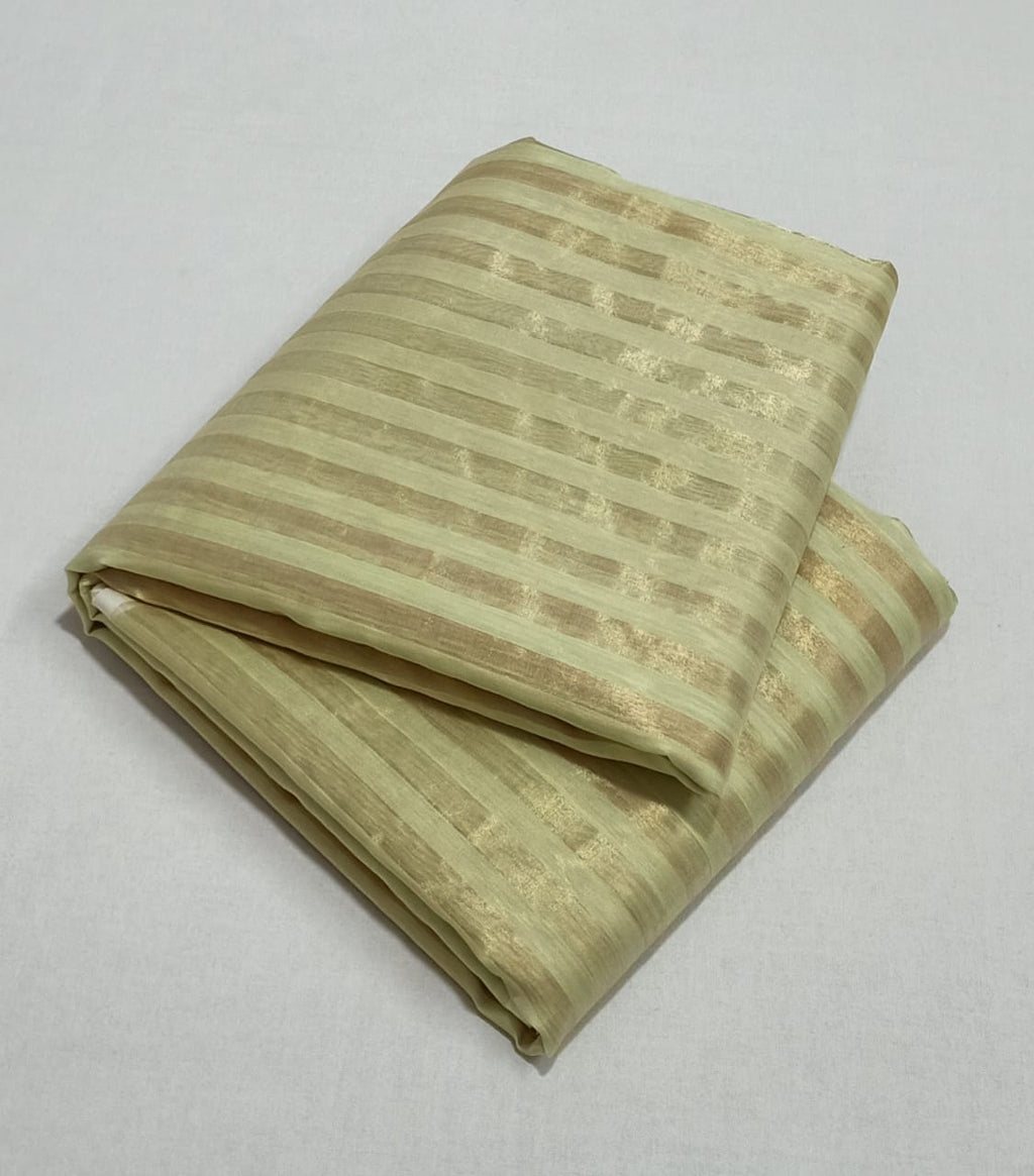 Pastel Lime Green Chanderi Handloom Cotton Silk Striped Saree