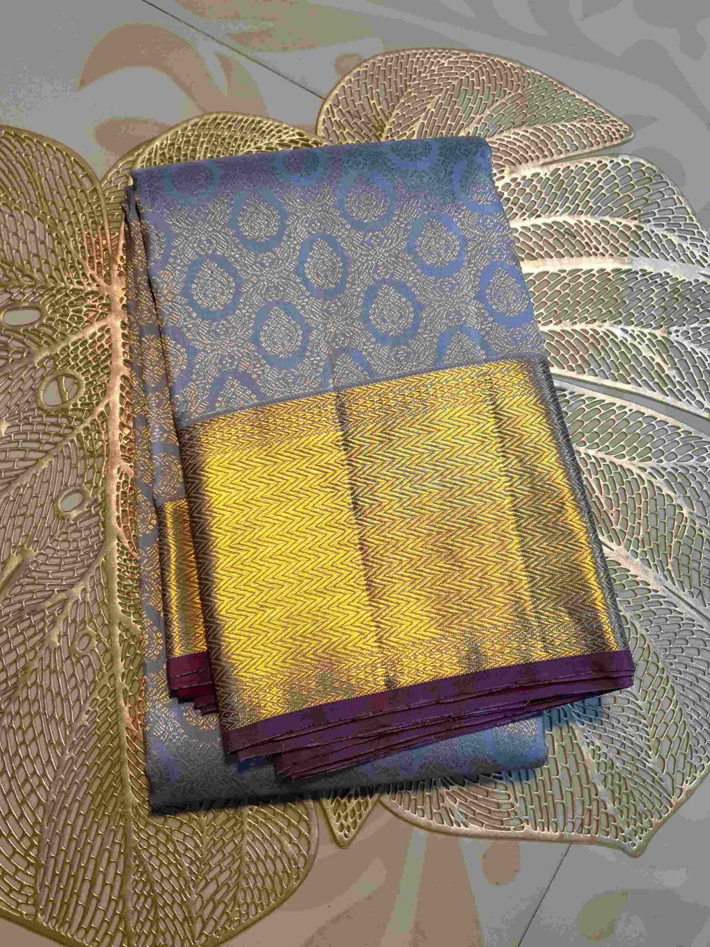 Powder Blue Kanchipuram Handloom 2G Gold Pattu Silk Saree