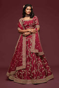 Maroon Silk Lehenga with Thread, Zari & Sequins Work
